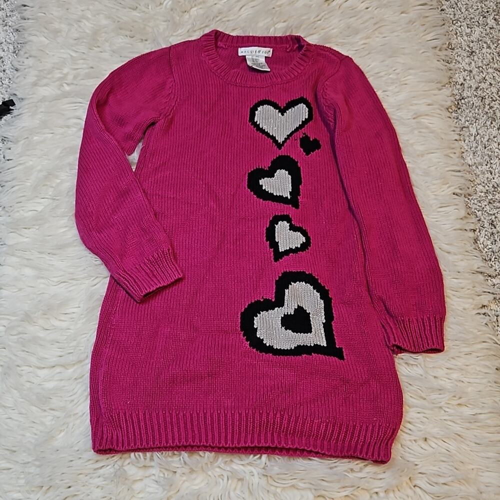 Maggie & Zoe Girls Pink Heart Print Sweater Dress
